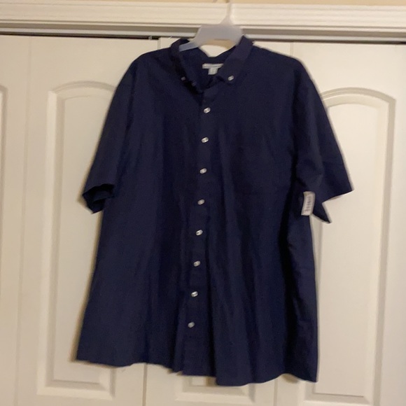 Men’s short sleeve dress shirt navy blue cotton material - Picture 1 of 5